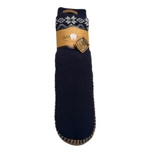 GaaHuu Mens Slipper Socks Navy Blue Fair Isle Snowflake fleece Lined Size 9-12